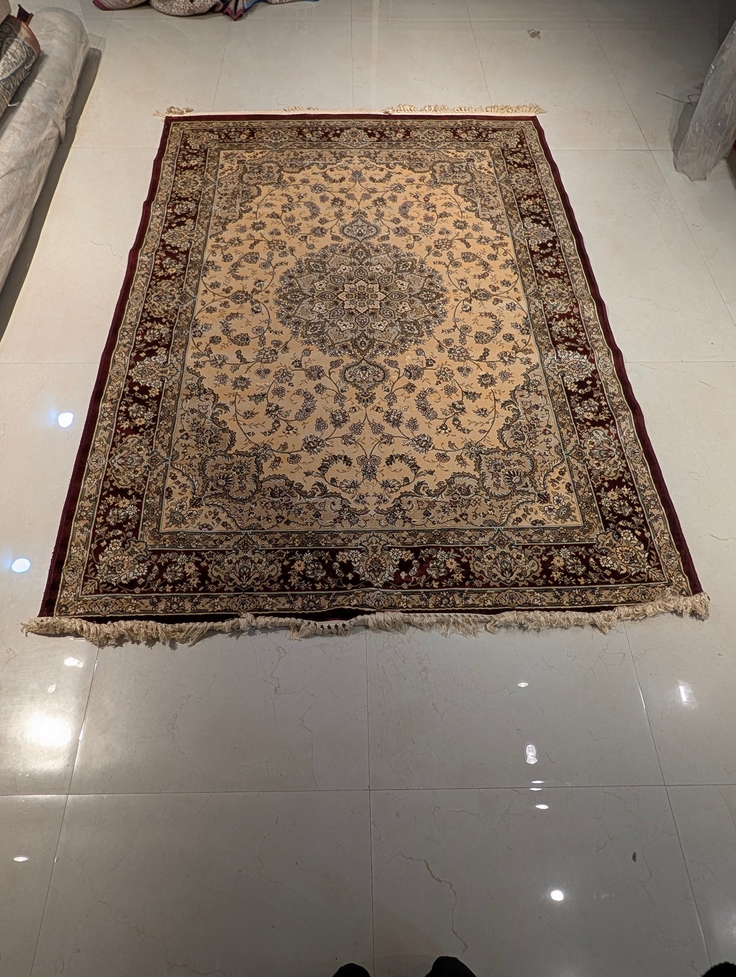 Royal Weave™ Cotton Silk | Soft Sheen Finish | Beige & Red