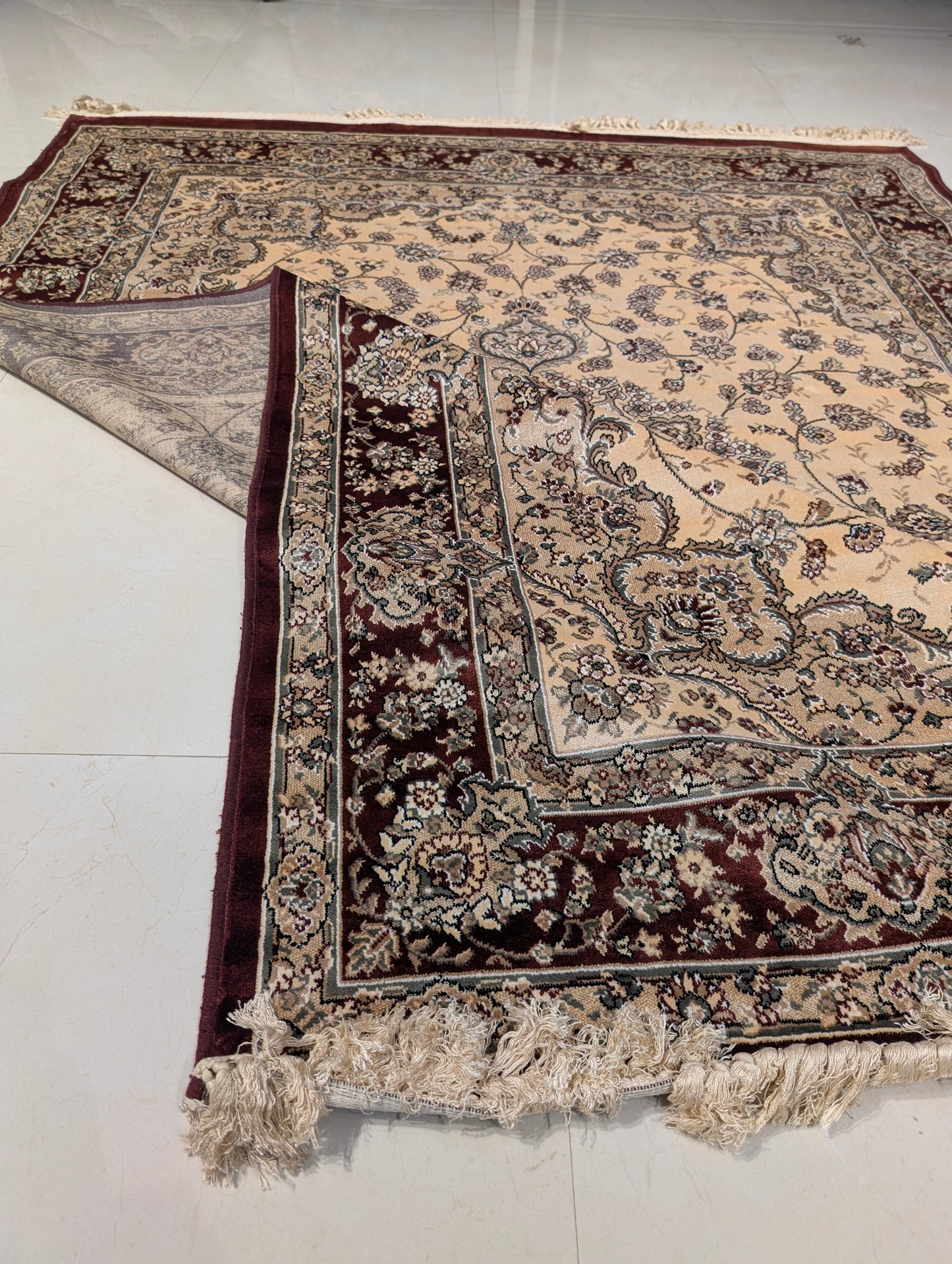 Royal Weave™ Cotton Silk | Soft Sheen Finish | Beige & Red
