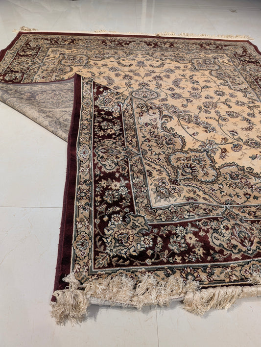 Royal Weave™ Cotton Silk | Soft Sheen Finish | Beige & Red
